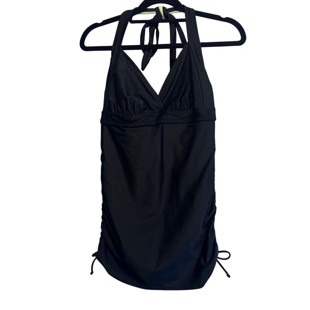Athleta Black Convertible Neck Cinch Ruched Side Tie Swimsuit Underwire 32D/30DD
